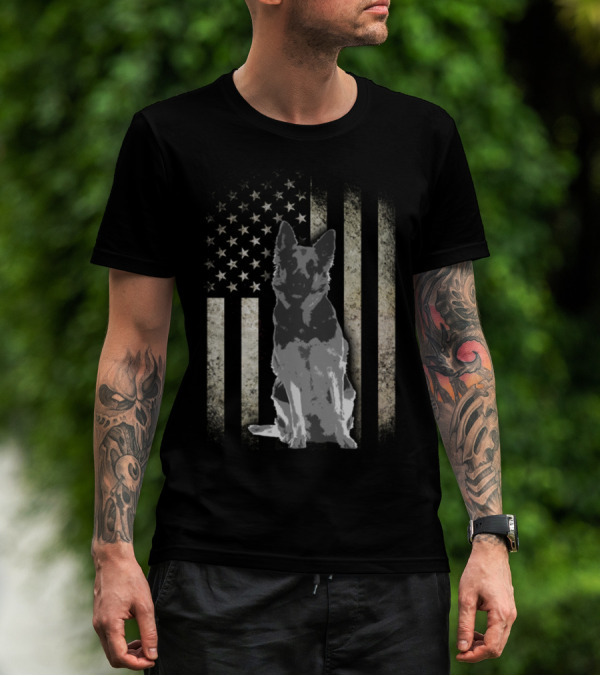 Twosided German Shepherd American Flag T-Shirt