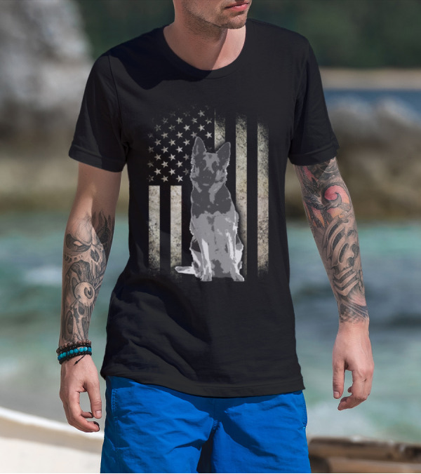 Twosided German Shepherd American Flag T-Shirt