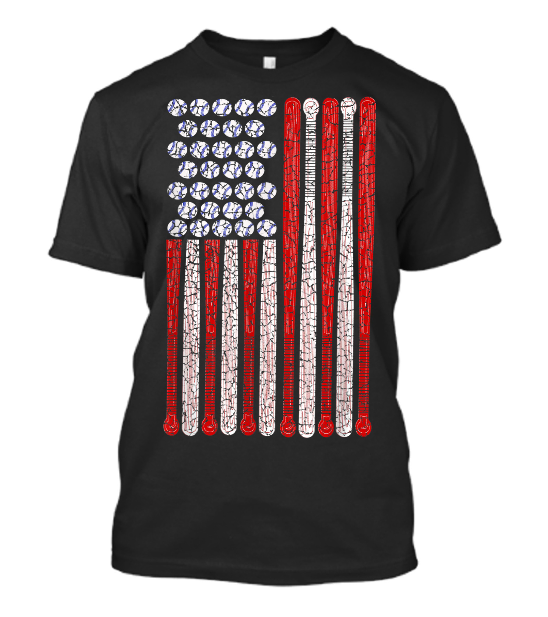Vintage American Flag 4th July Baseball Bat And Ball T-Shirt