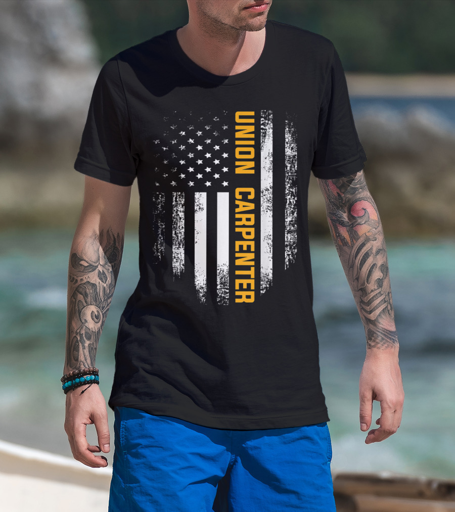 Union Carpenter Vintage American USA Flag Cool T-Shirt