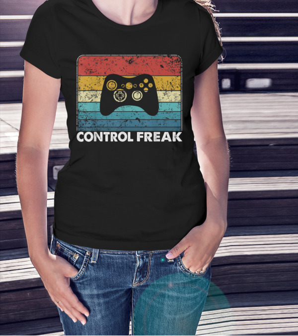 Control Freak Vintage Video Game Controller Retro Stripes T-Shirt