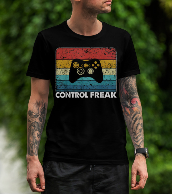 Control Freak Vintage Video Game Controller Retro Stripes T-Shirt