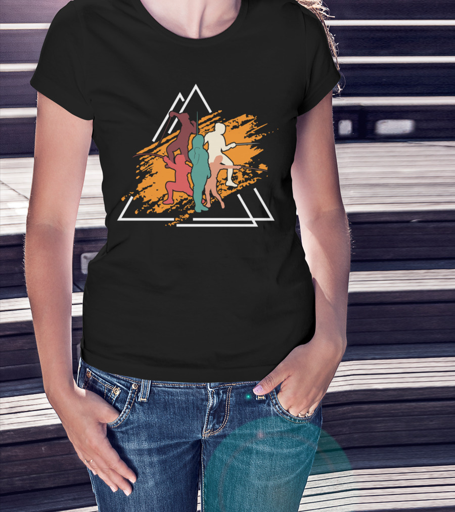 Vintage Fencing Sports Sword Fight Triangles Dynamic T-Shirt