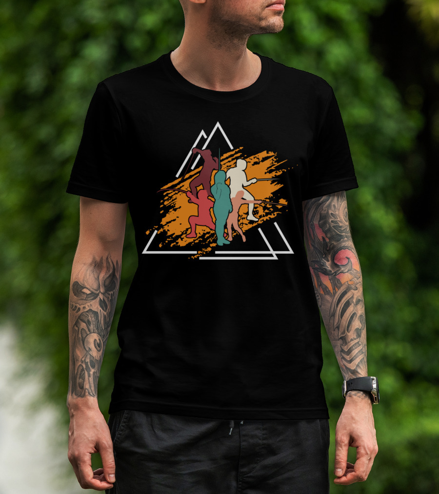 Vintage Fencing Sports Sword Fight Triangles Dynamic T-Shirt