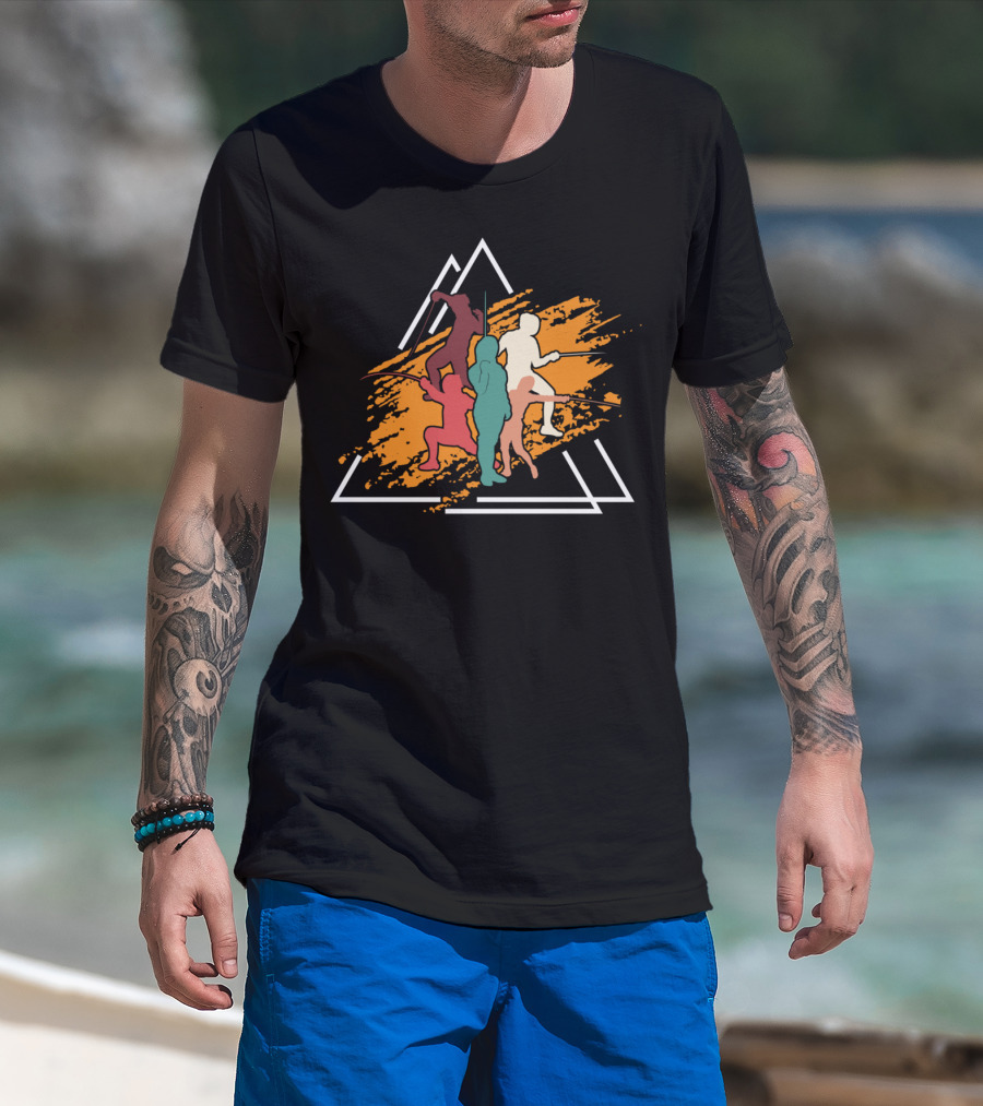 Vintage Fencing Sports Sword Fight Triangles Dynamic T-Shirt