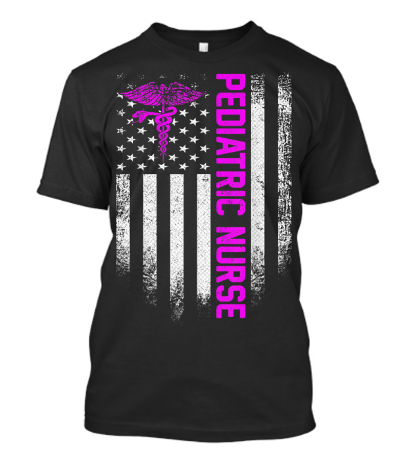 Pediatric Nurse American Flag Vintage USA Caduceus T-Shirt