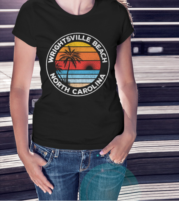Wrightsville Beach North Carolina Sunset Palm Retro T-Shirt