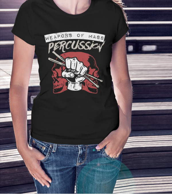Weapons Of Mass Percussion Skull Fist Drummer Sticks T-Shirt