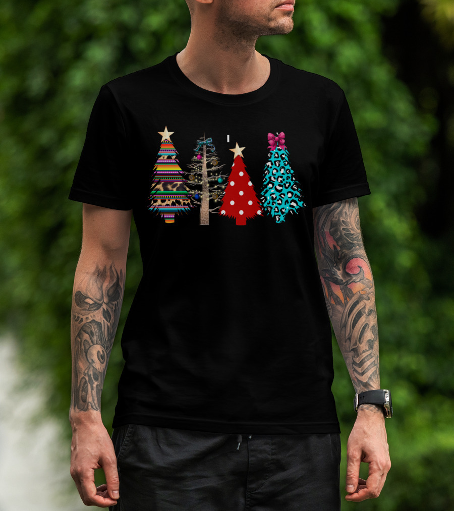 Merry Christmas Wild Trees Polka Dots Leopard Bow T-Shirt