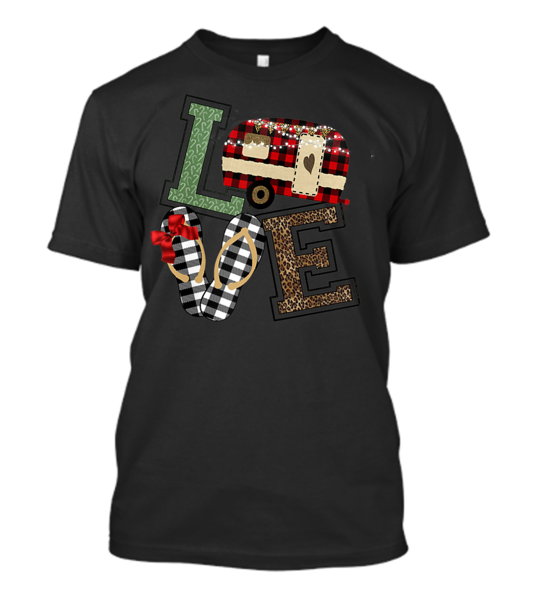 Love Christmas Camper Red Plaid RV Trailer T-Shirt