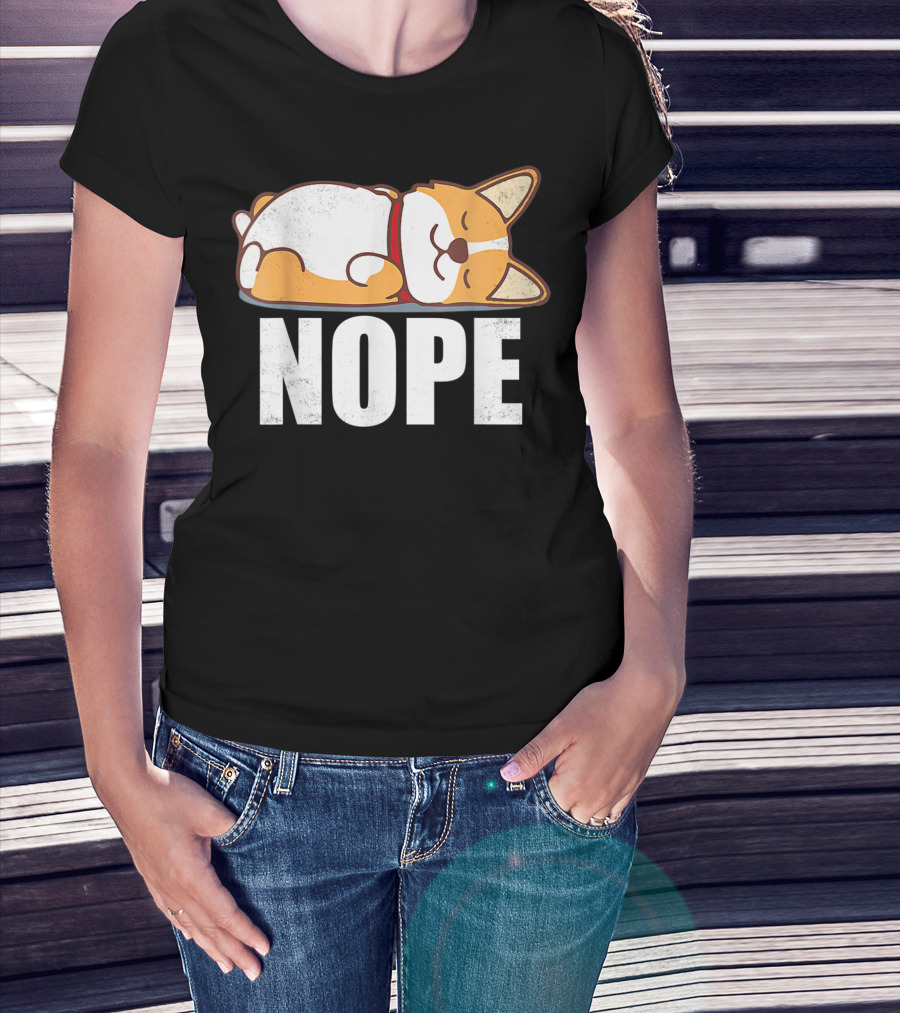 Cute Corgi Nope Vintage Funny Lazy T-Shirt