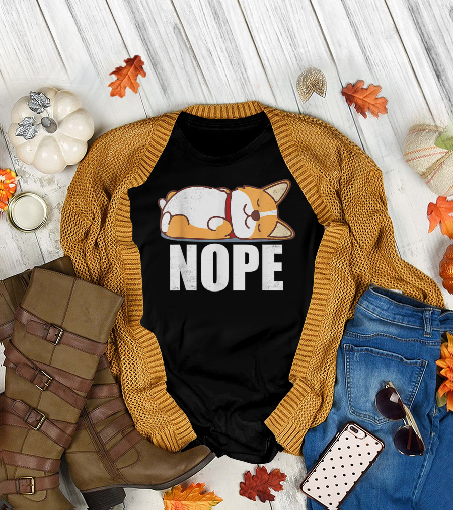 Cute Corgi Nope Vintage Funny Lazy T-Shirt