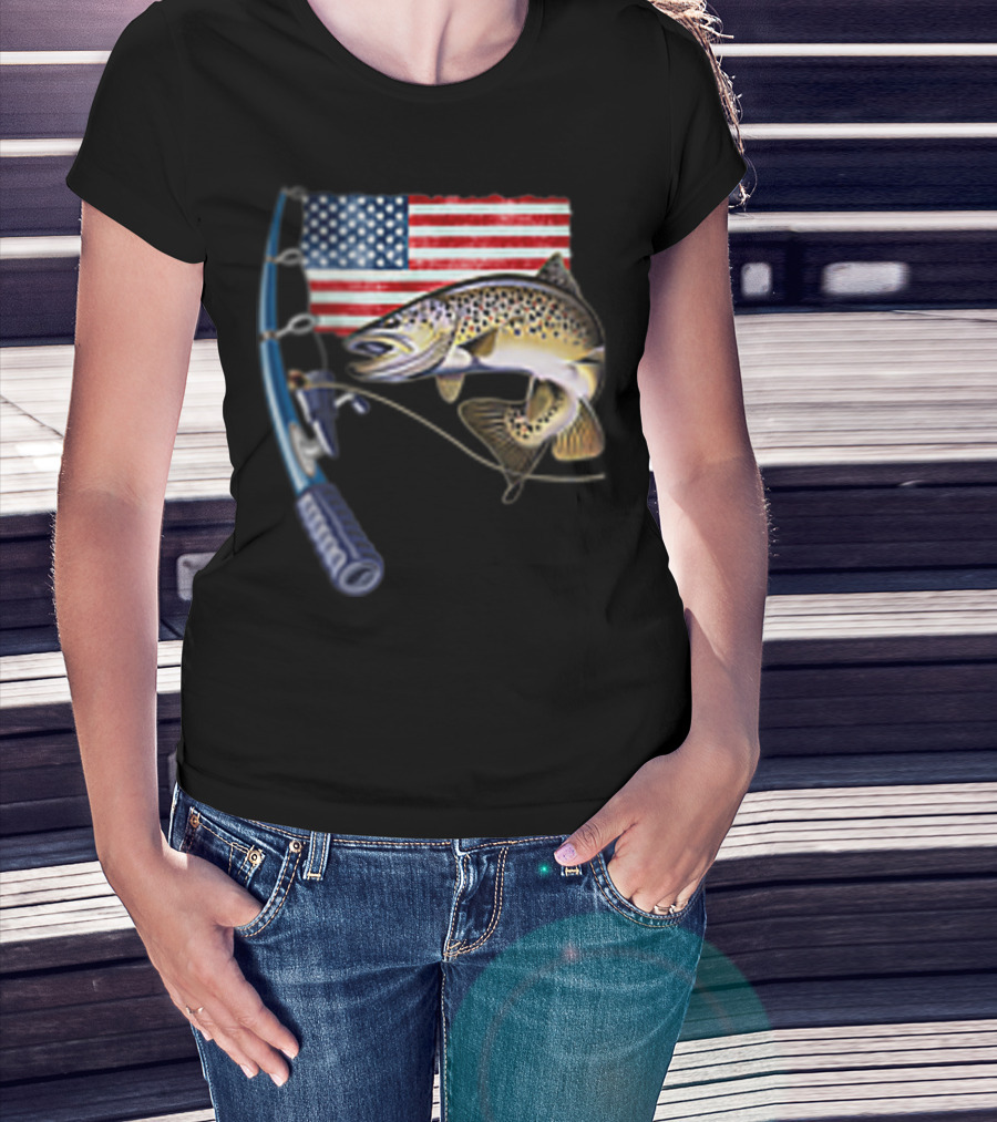American Flag Fishing Hooked On A Feeling T-Shirt
