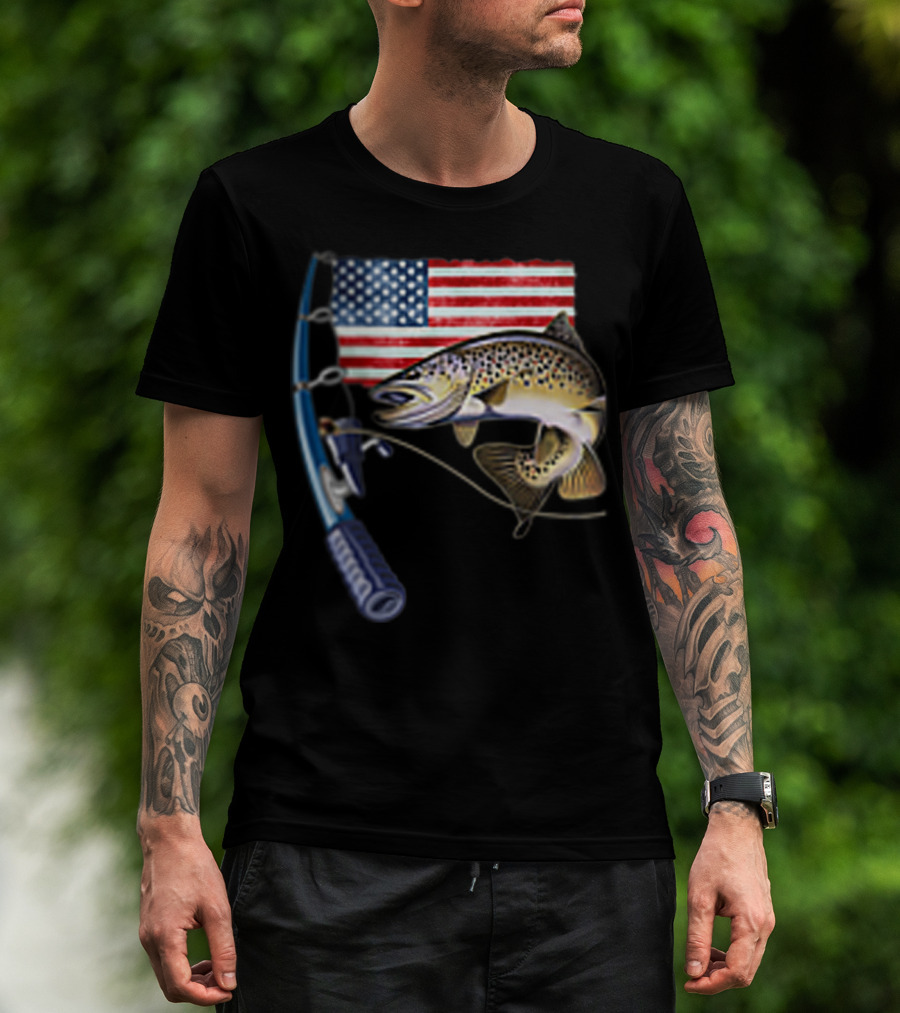 American Flag Fishing Hooked On A Feeling T-Shirt