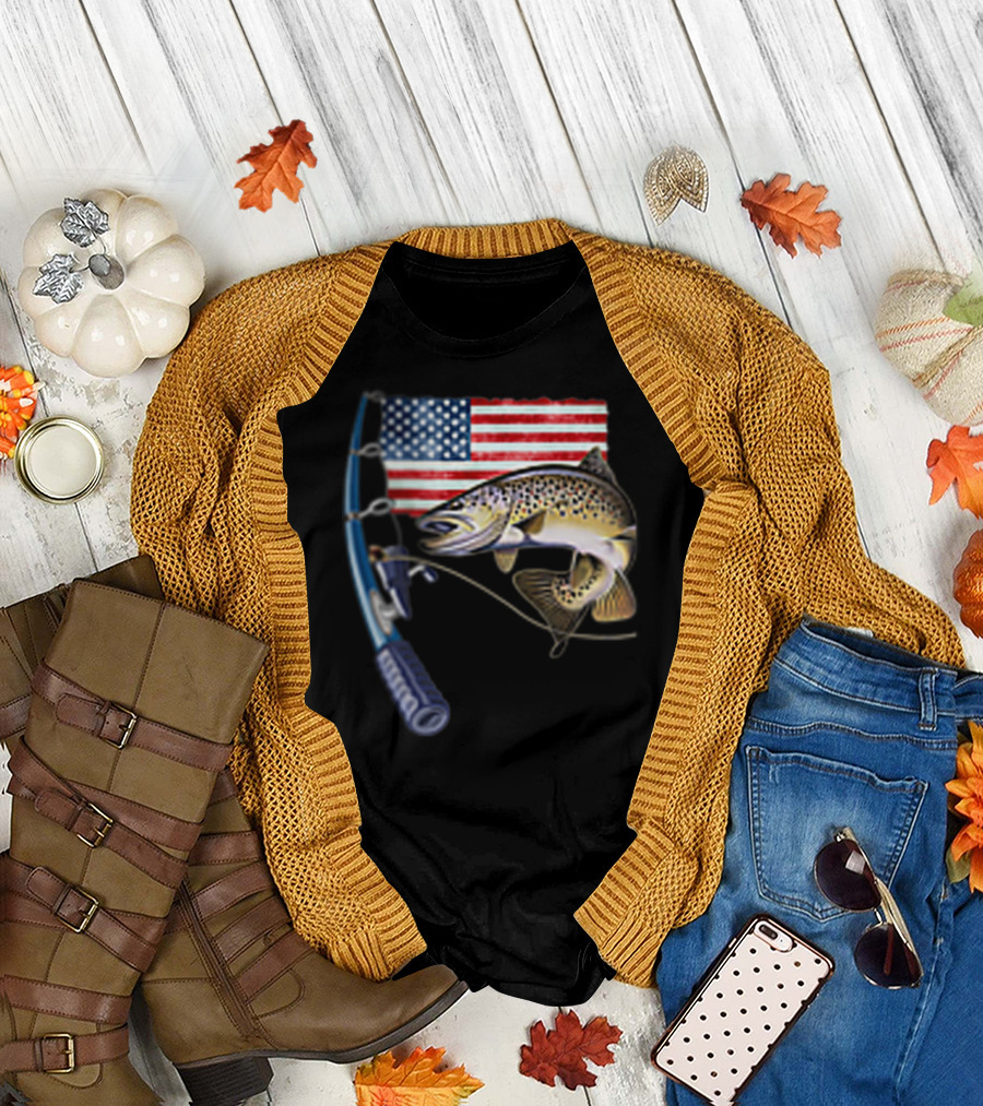 American Flag Fishing Hooked On A Feeling T-Shirt