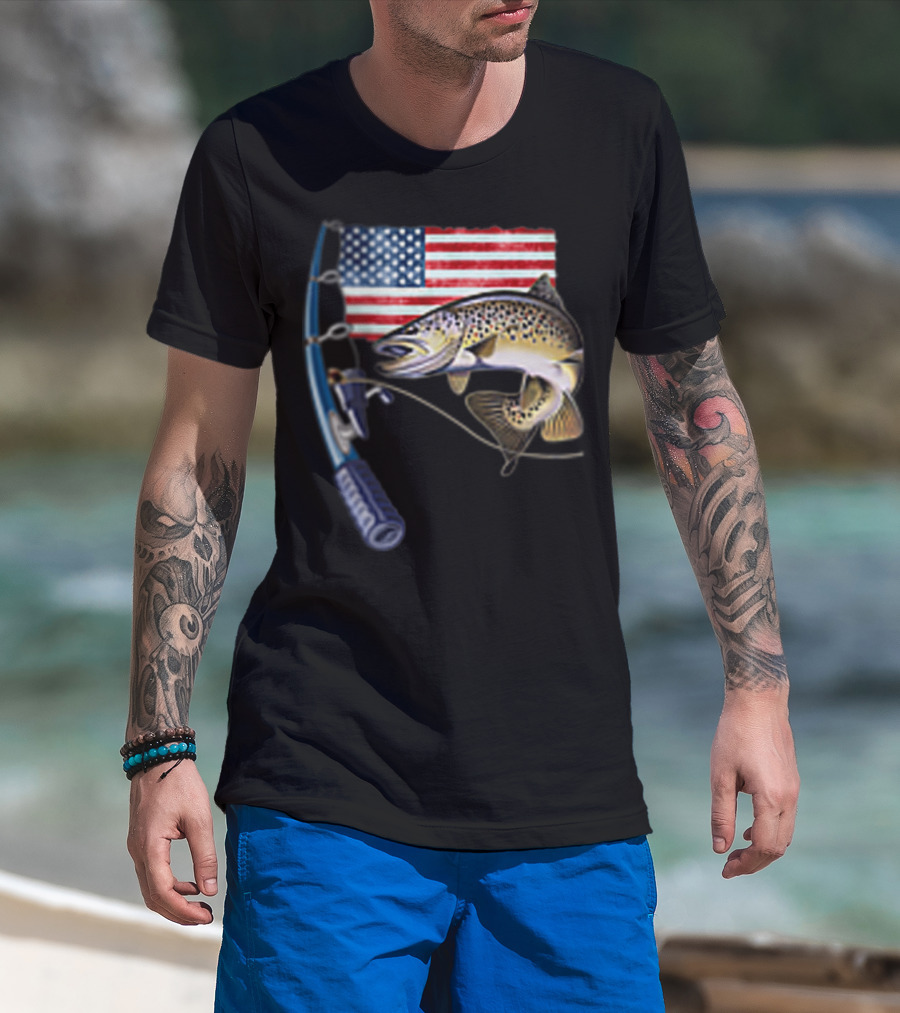 American Flag Fishing Hooked On A Feeling T-Shirt