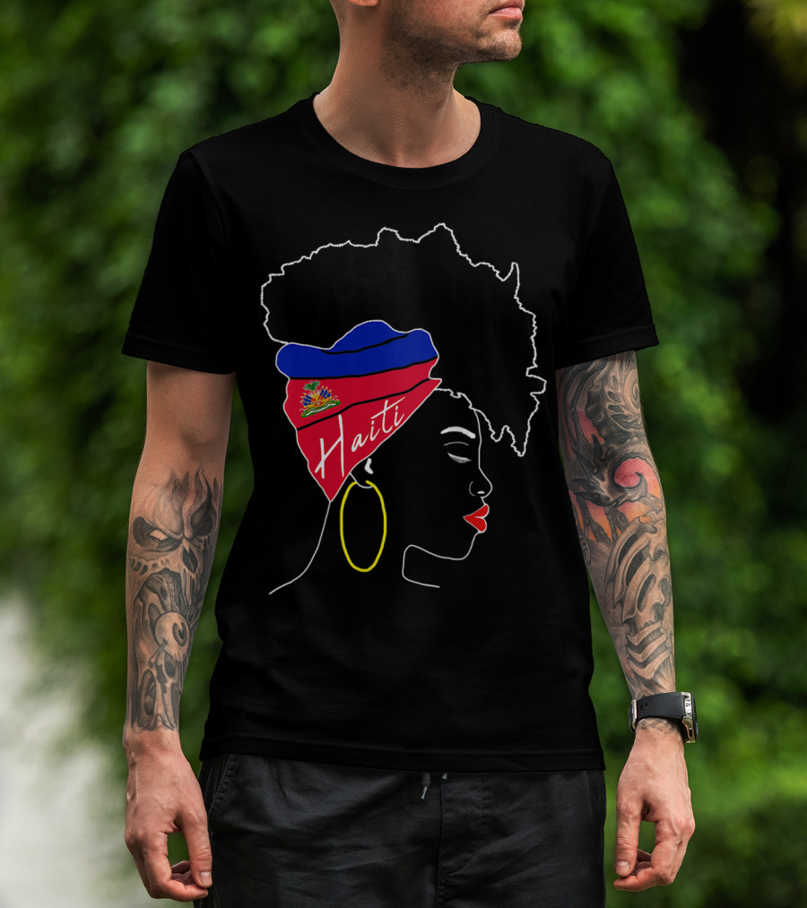 Haitian Girl With Haiti Flag Afro Headwrap Profile T-Shirt
