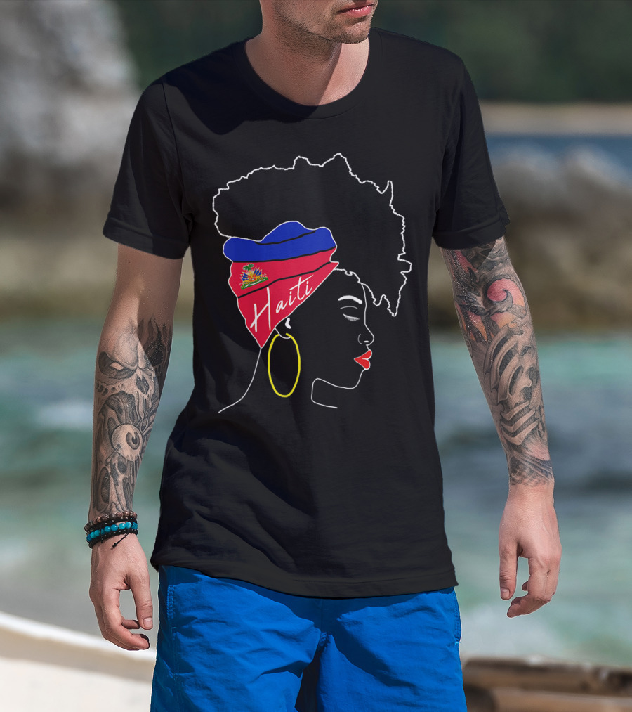 Haitian Girl With Haiti Flag Afro Headwrap Profile T-Shirt