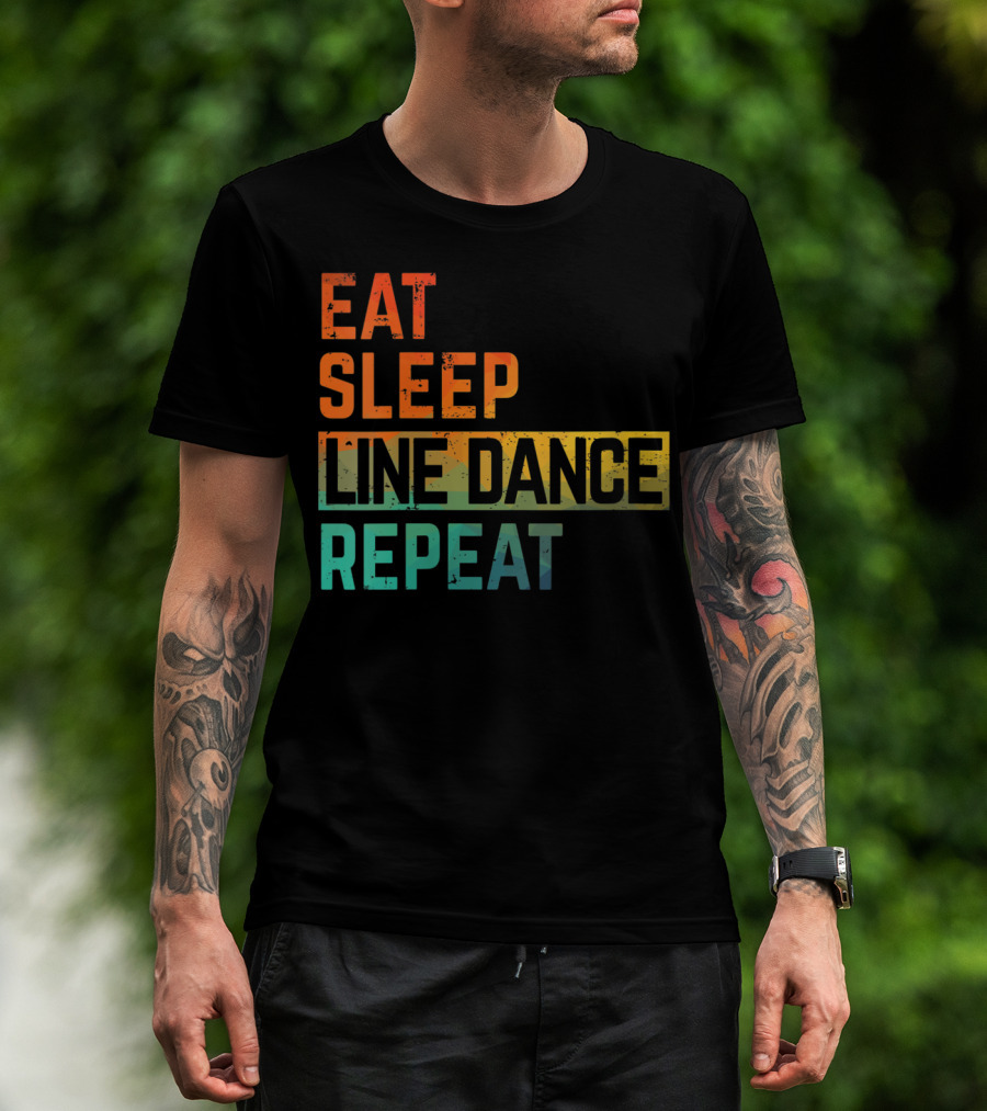 Eat Sleep Line Dance Repeat Watercolor T-Shirt