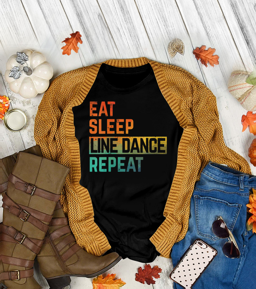 Eat Sleep Line Dance Repeat Watercolor T-Shirt