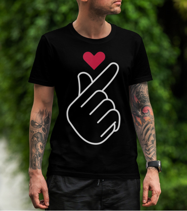 South Korea Finger Heart Gesture With Red Iconic T-Shirt