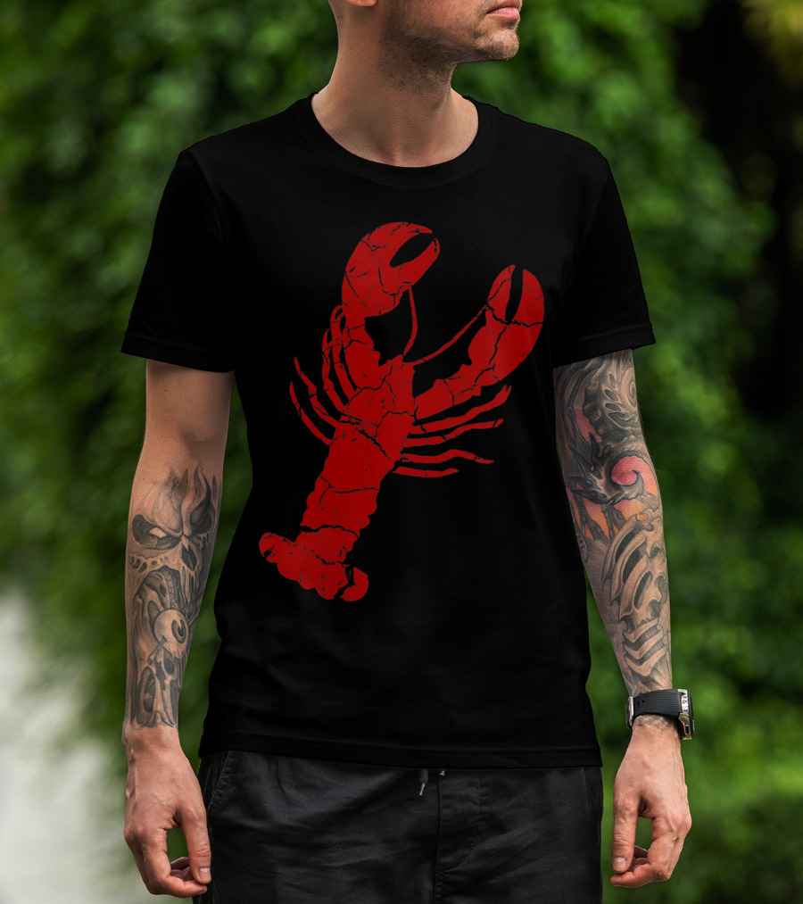 Vintage Lobster Print Red Cracked T-Shirt