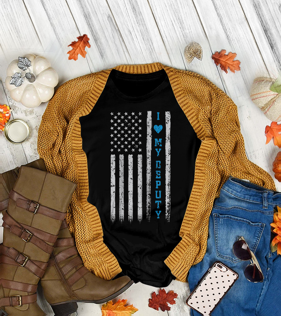 I Love My Deputy Sheriff USA Flag T-Shirt