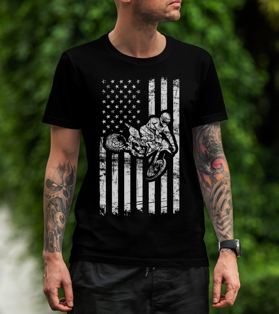 American Flag Motocross Dirt Bike Enduro Rider USA T-Shirt