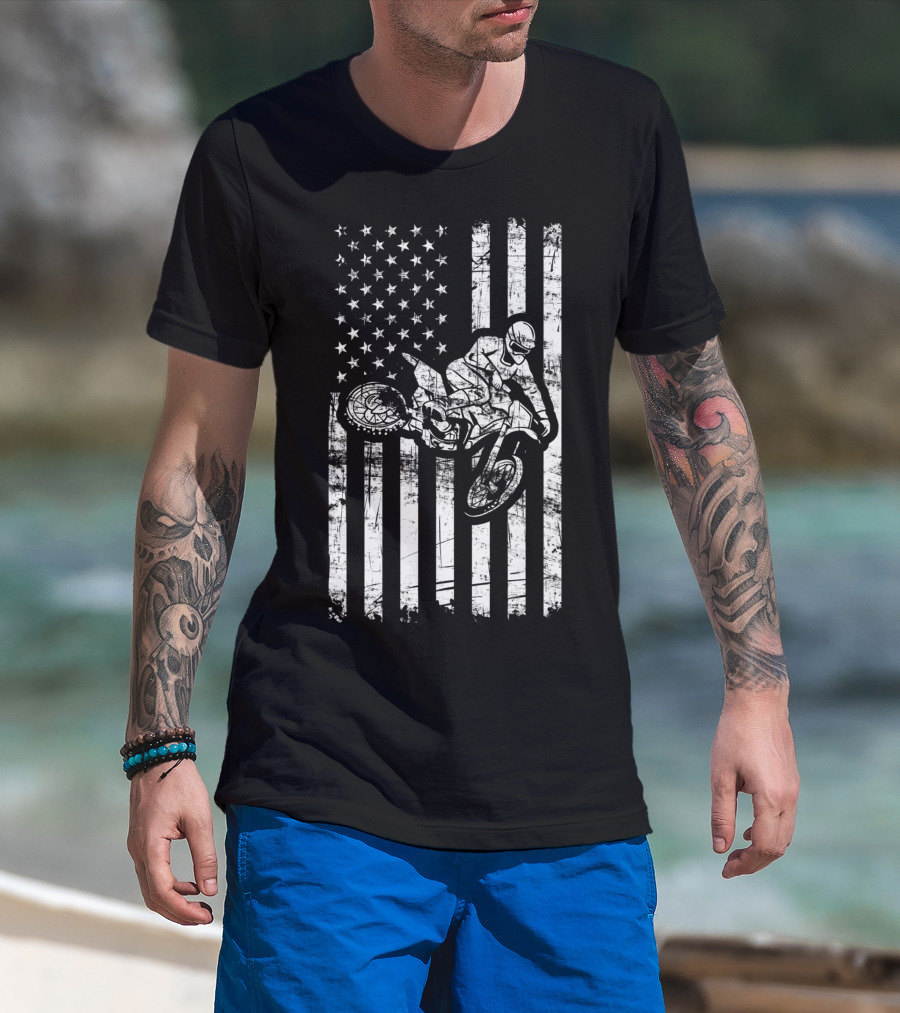 American Flag Motocross Dirt Bike Enduro Rider USA T-Shirt