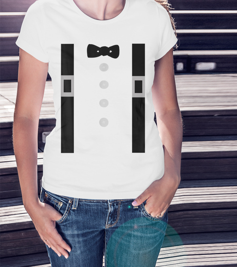 Amish Costume Bow Tie Suspenders Button T-Shirt