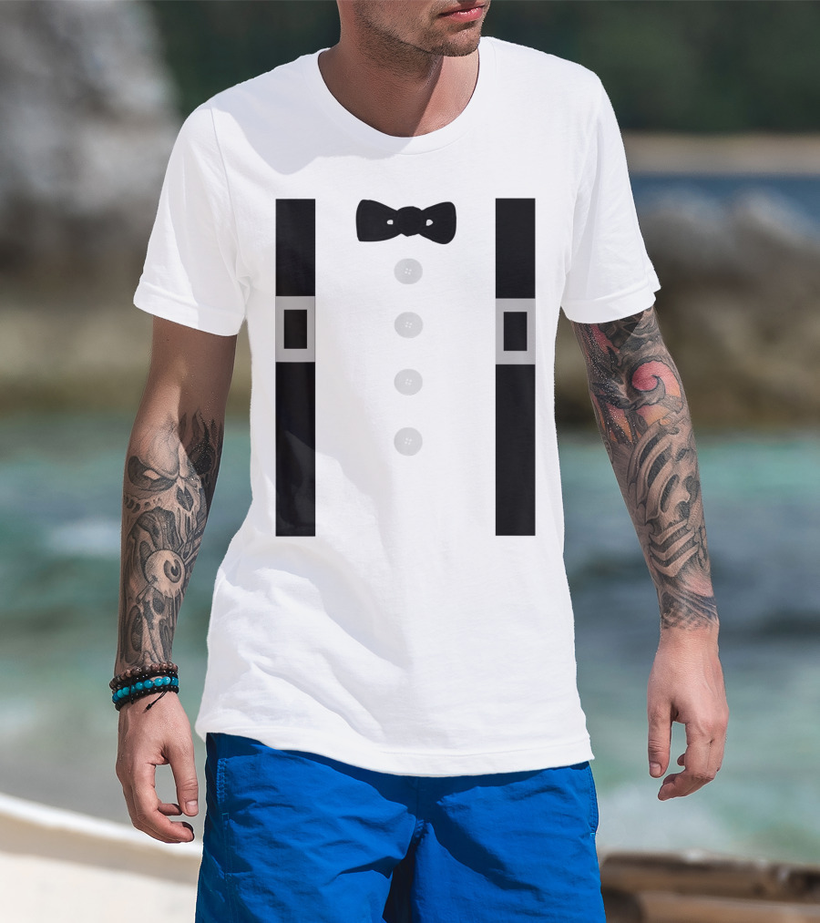 Amish Costume Bow Tie Suspenders Button T-Shirt