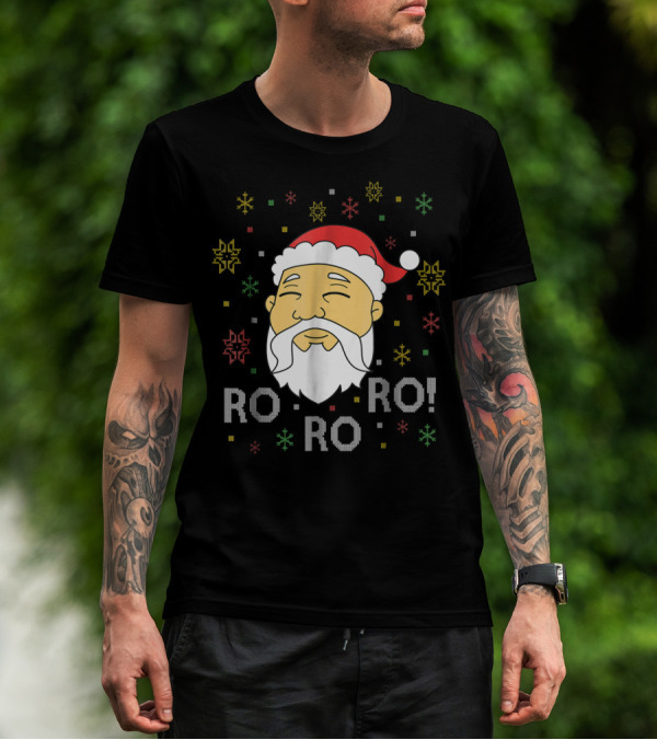 Asian Santa Claus Ro Ro Ro Funny Christmas Face With Snowflakes T-Shirt