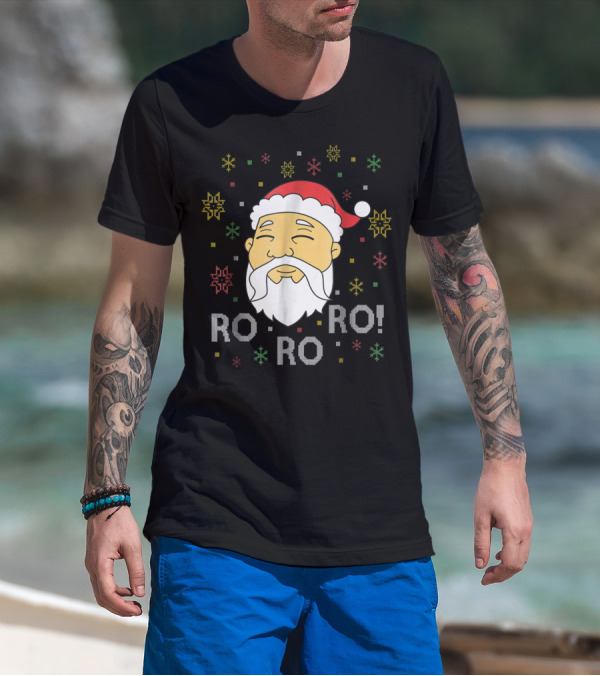 Asian Santa Claus Ro Ro Ro Funny Christmas Face With Snowflakes T-Shirt