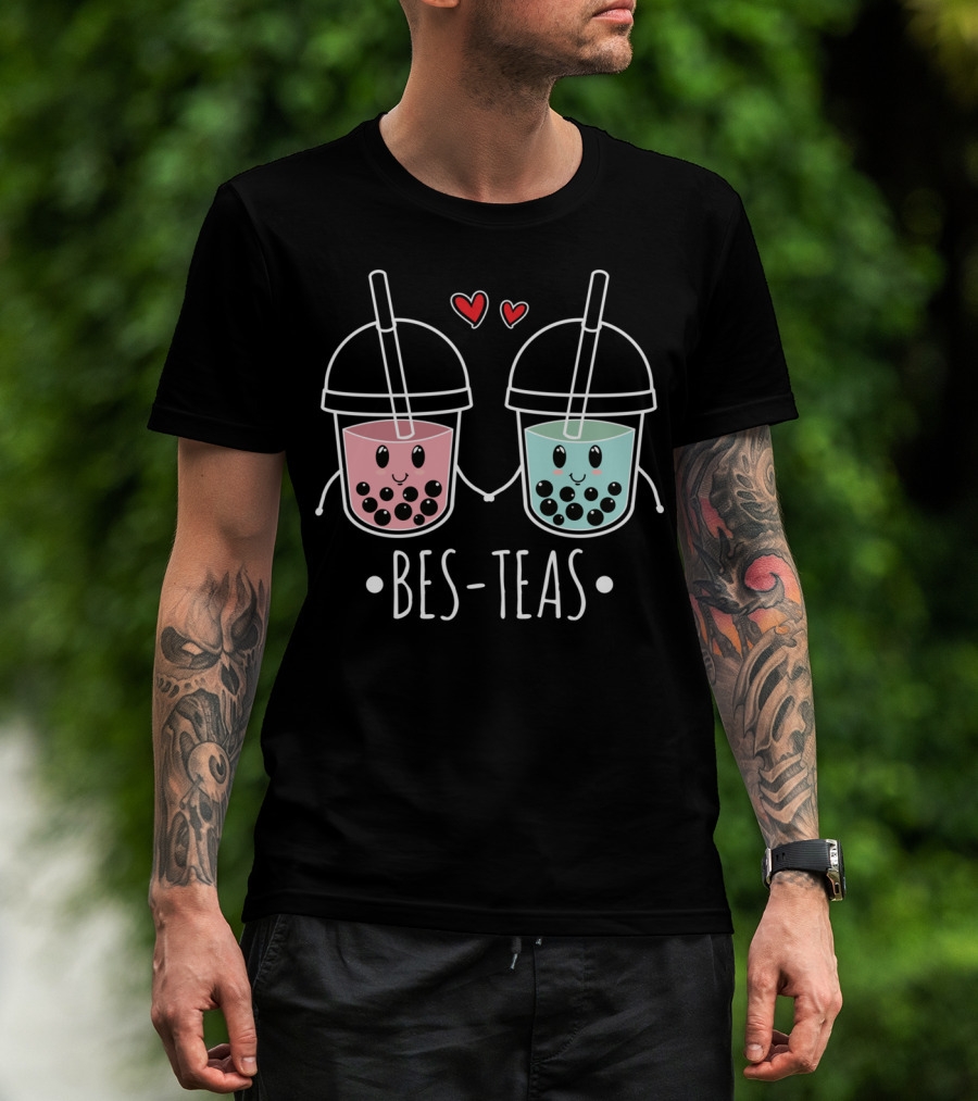 Besteas Bubble Tea Cute Boba Milk Lover With Hearts T-Shirt