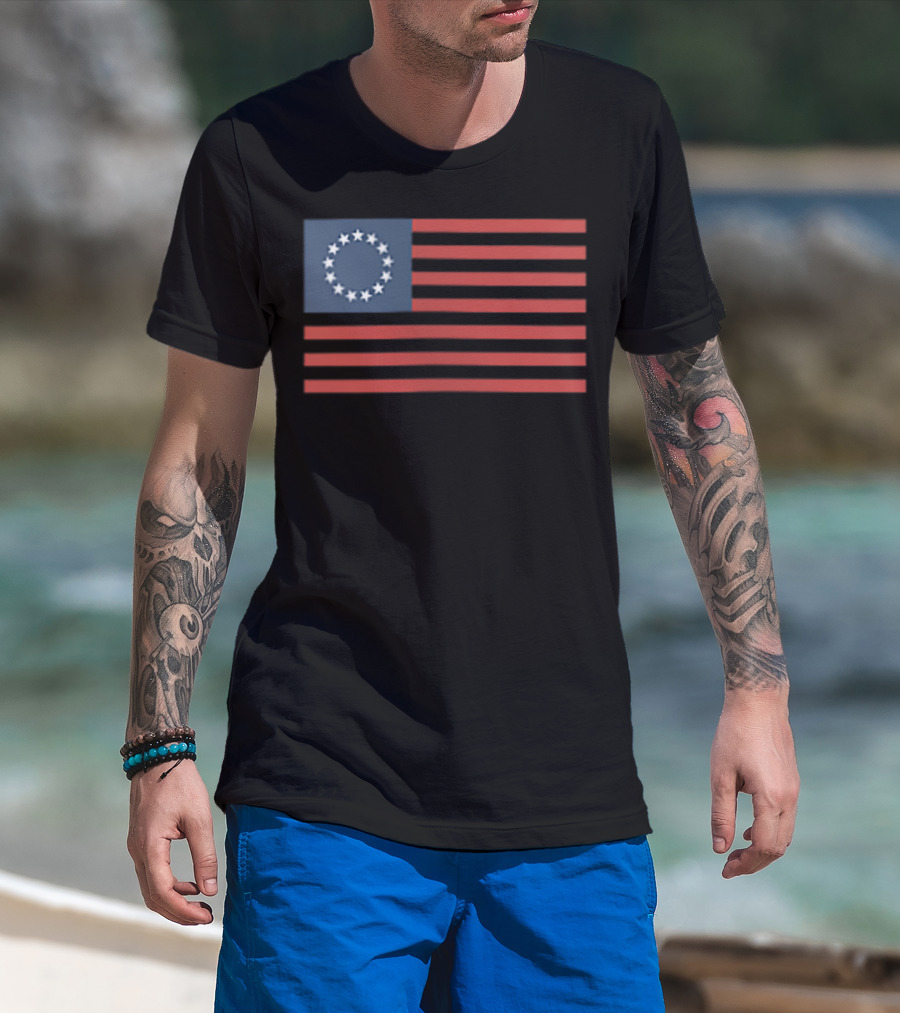 Betsy Ross American Revolution Faded Thirteen Stars Flag T-Shirt