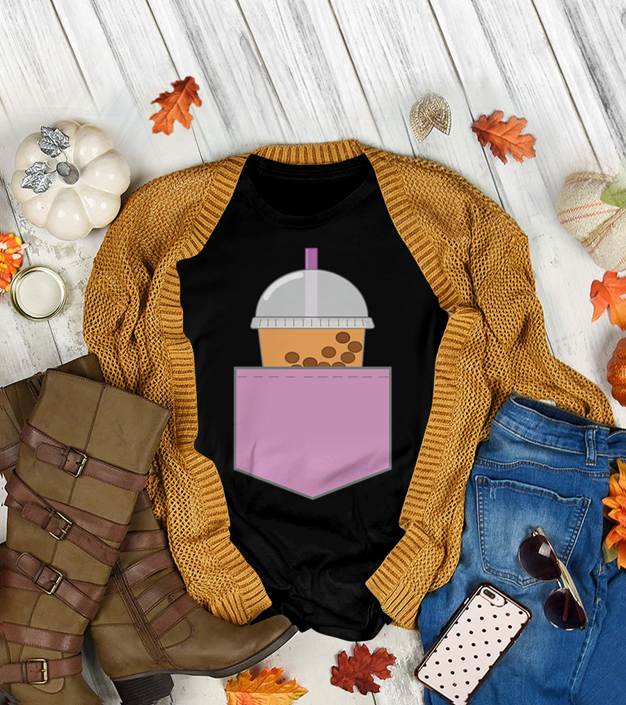 Bubble Tea Boba Cup in Pink Pocket T-Shirt