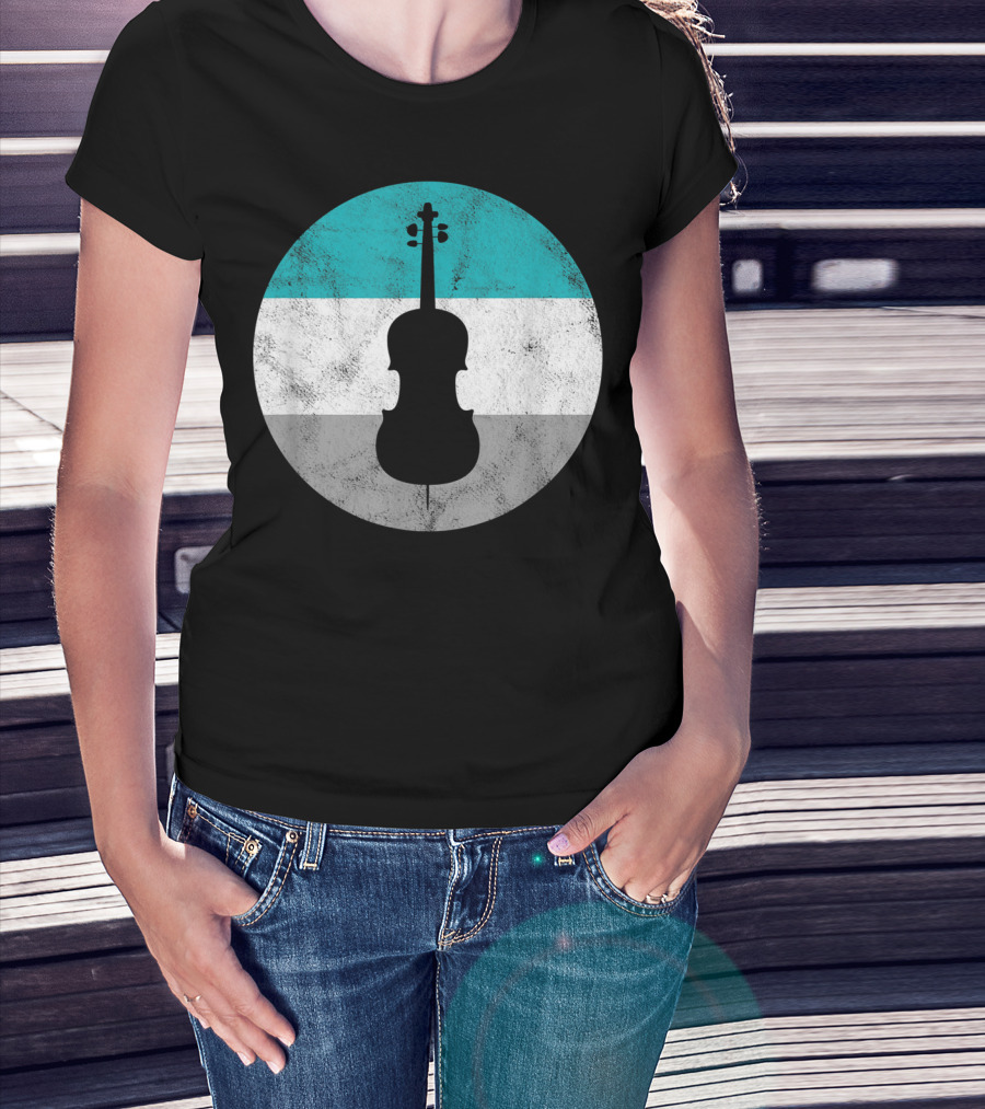 Cello Silhouette With Teal White Gray Circle Background T-Shirt
