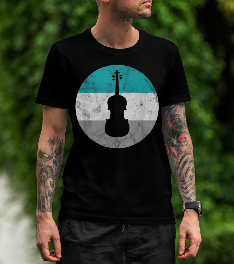 Cello Silhouette With Teal White Gray Circle Background T-Shirt
