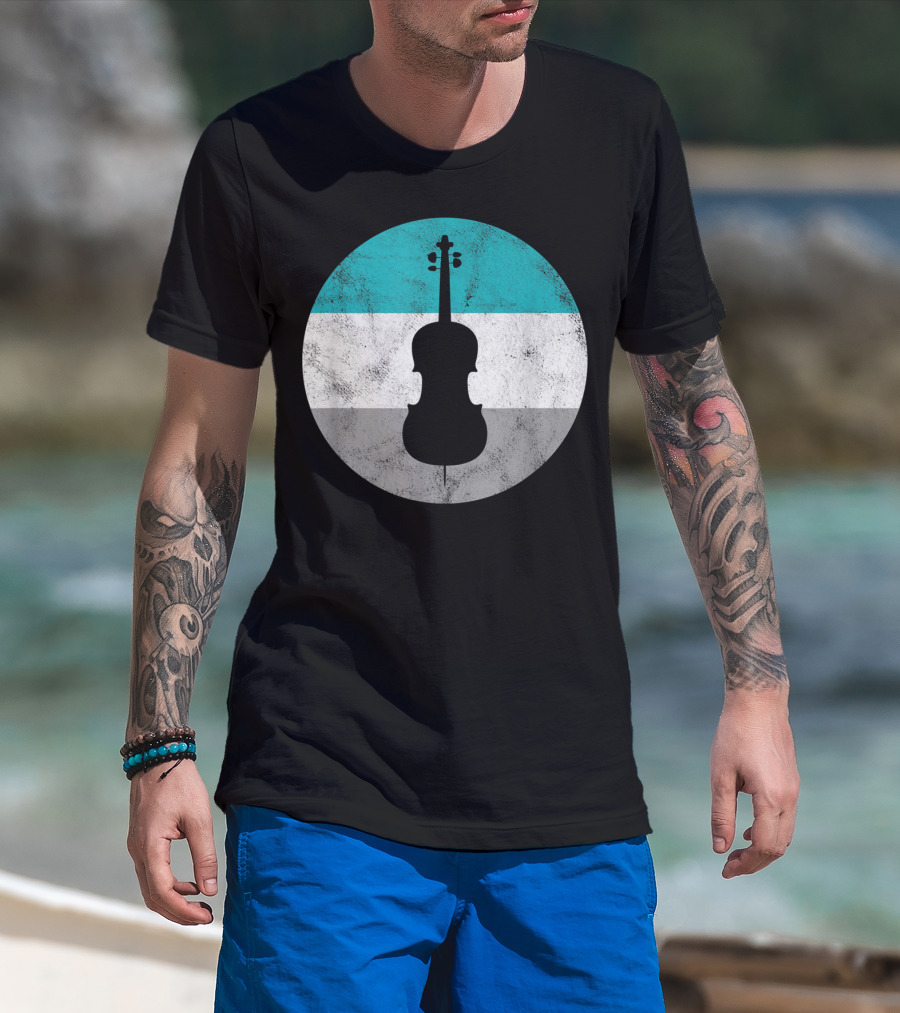 Cello Silhouette With Teal White Gray Circle Background T-Shirt