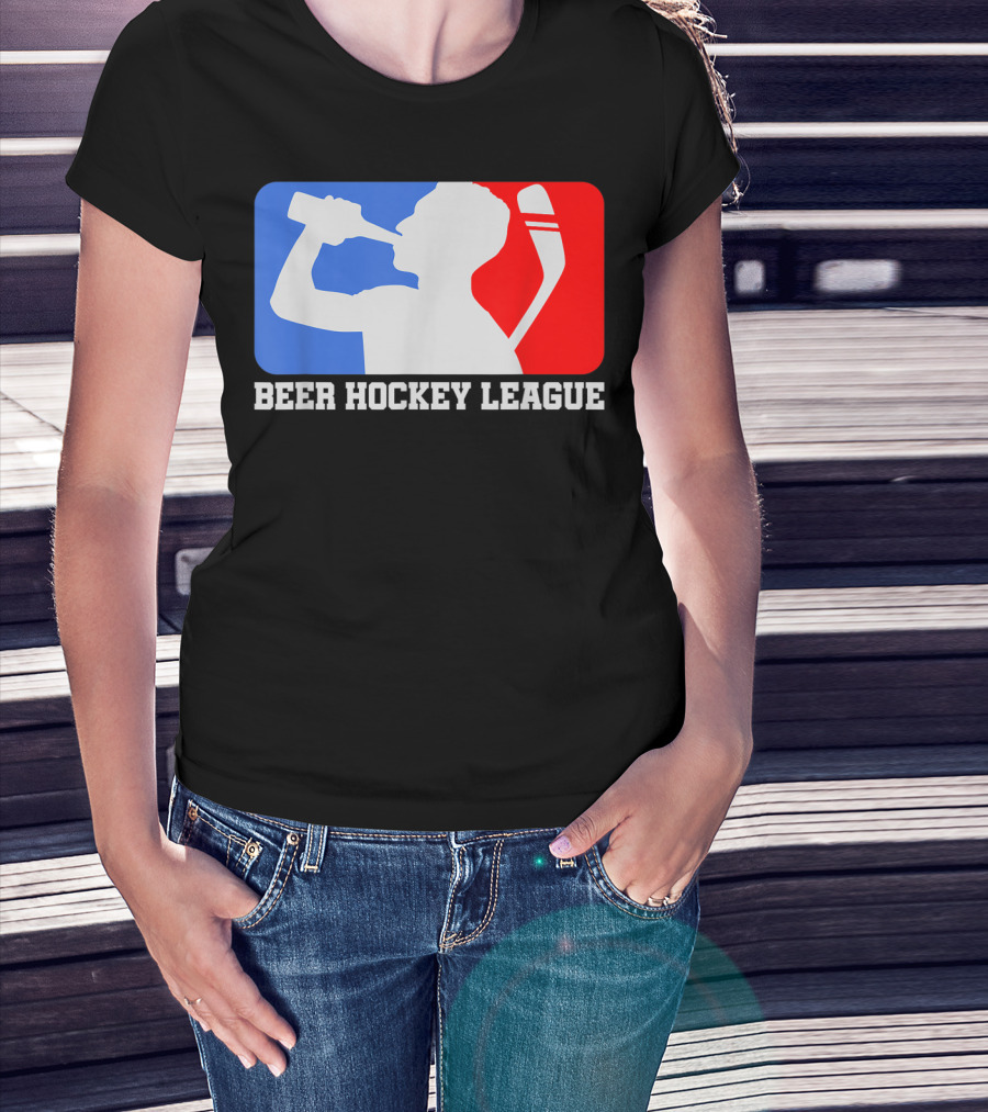 Beer Hockey League Icehockey Drinking Silhouette In Red White And Blue T-Shirt