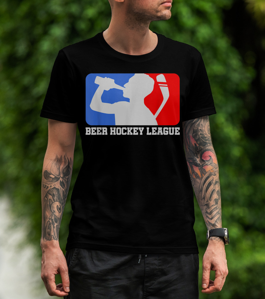 Beer Hockey League Icehockey Drinking Silhouette In Red White And Blue T-Shirt