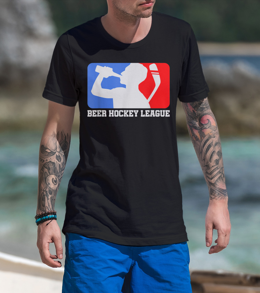 Beer Hockey League Icehockey Drinking Silhouette In Red White And Blue T-Shirt