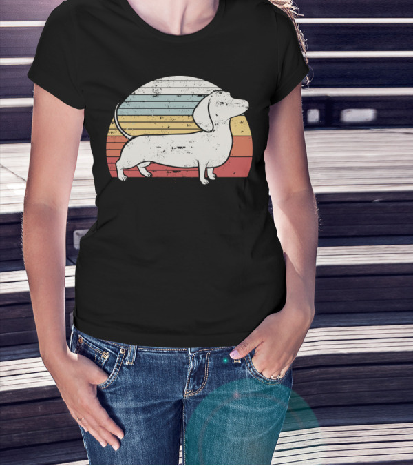 Retro Striped Cool Dachshund Dog Weiner Dog Fans T-Shirt