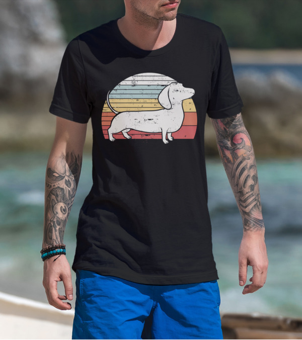Retro Striped Cool Dachshund Dog Weiner Dog Fans T-Shirt