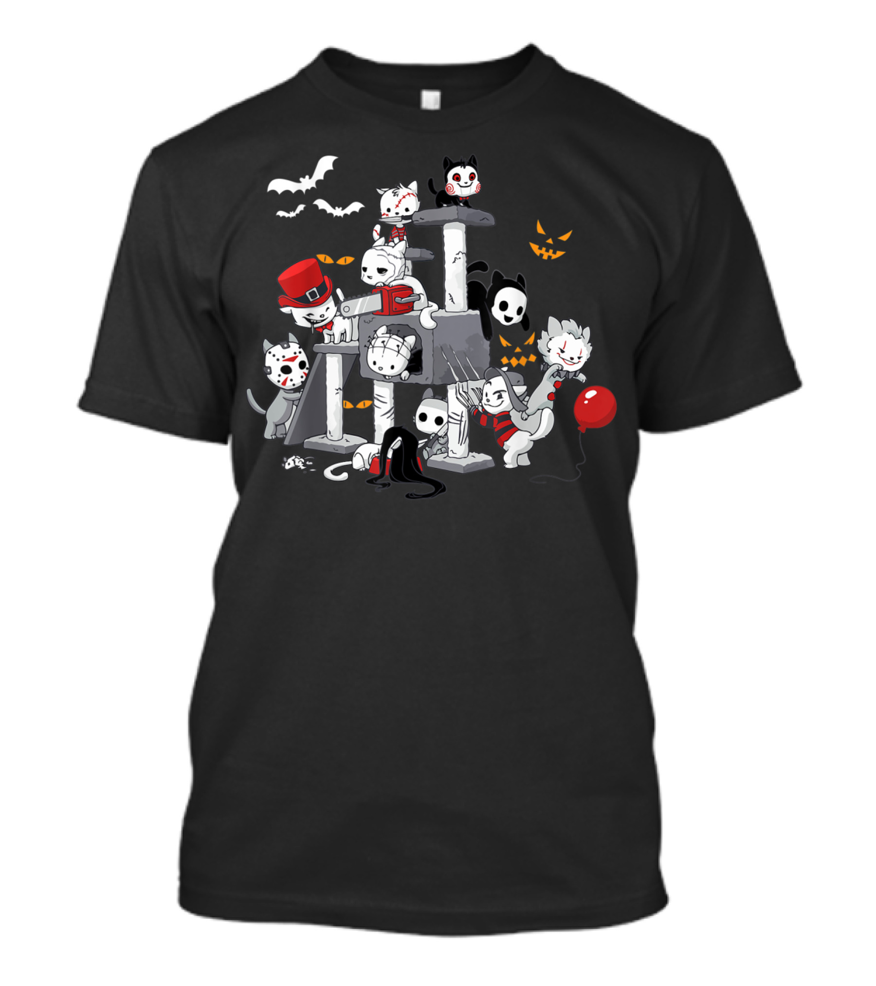 Cats Dressed As Iconic Creeps For Halloween Horror Movie Night T-Shirt