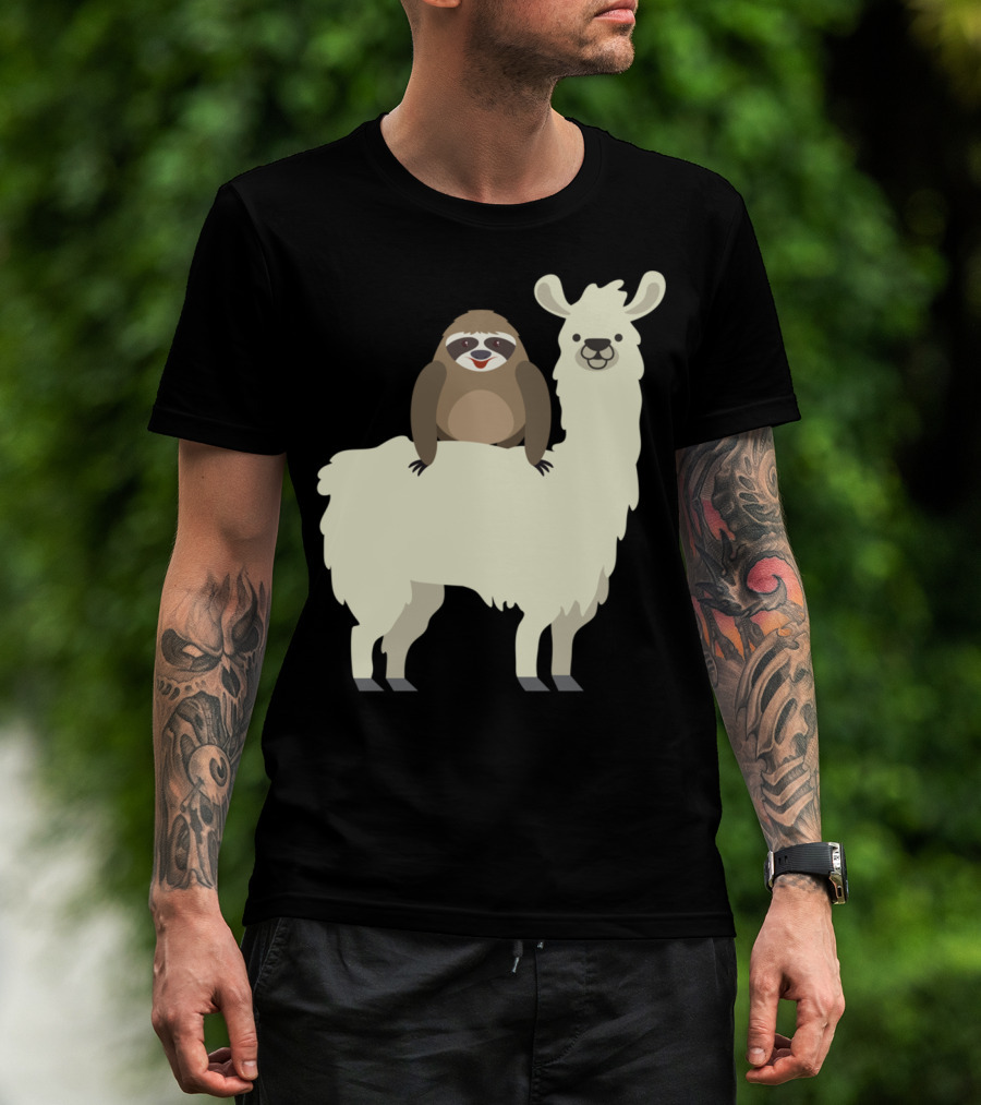 Cute Funny Sloth On Llama T-Shirt