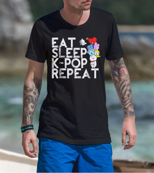 Eat Sleep Kpop Repeat Korean Kpop Fan BT21 Characters T-Shirt