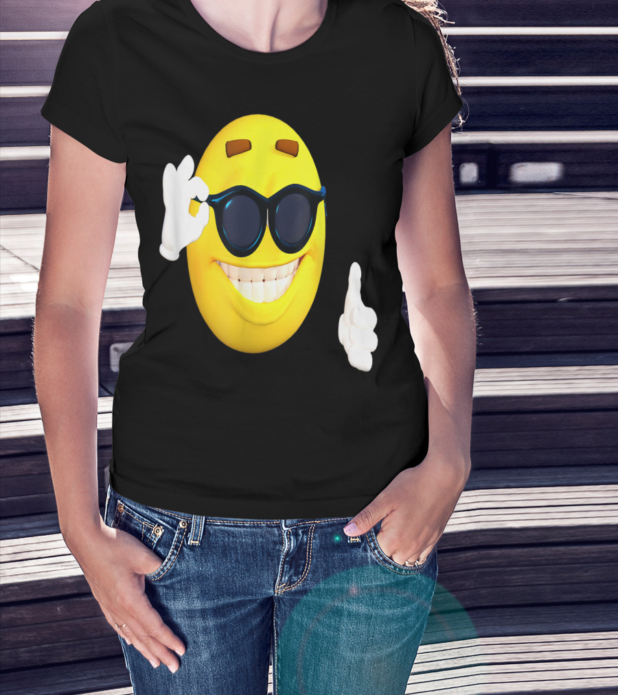 Emoji Thumbs Up Shades Happy Face Yellow Okay Sign T-Shirt