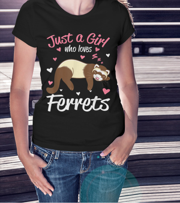 Just A Girl Who Loves Ferrets With Heart Accents T-Shirt