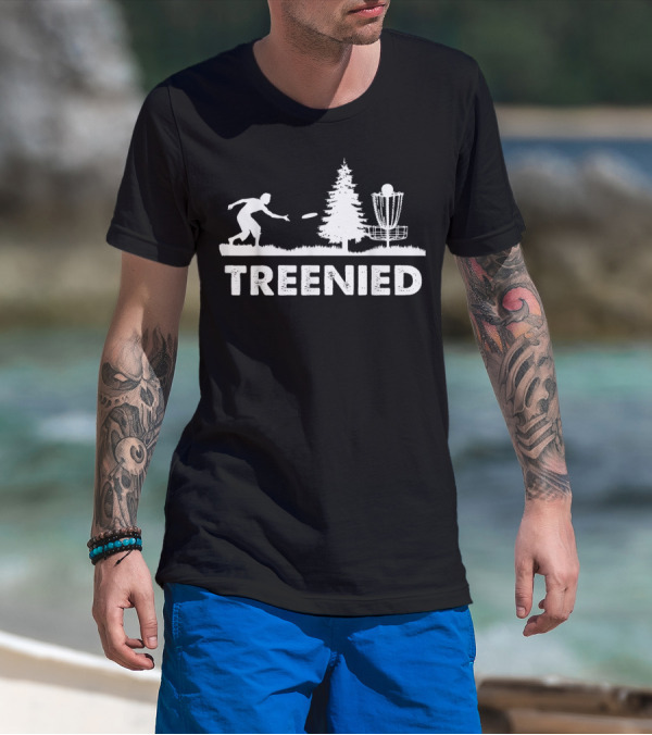 Treenied Frisbee Denied By Tree Disc Golf Scene T-Shirt